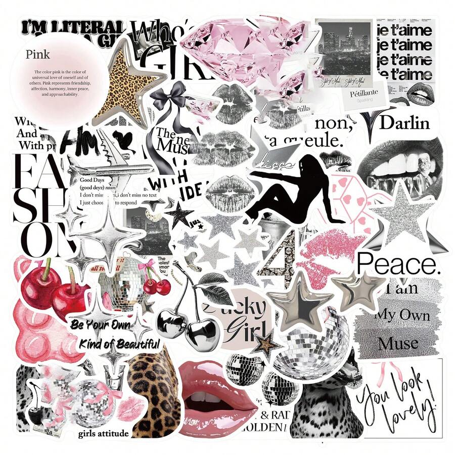 somoving 50pcs Y2K-Inspired Graffiti Stickers - Cute & Aesthetic Waterproof Decals For Scrapbooking, DIY Projects On Laptops, Water Bottles, Luggage - Durable PVC, Self-Adhesive - Perfect For Teens & Party Decor, Scrapbook Stickers, Perfect For Winter - Multicolor - View 1