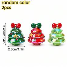2pcs Shiny 3D Bow Christmas Tree Beads 28x34mm AB Plated Acrylic Beads, Suitable For Jewelry Making DIY Keychain Phone Chain/ - Random Color - View 9