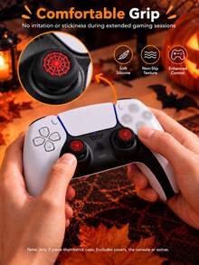 Lezhan-For PlayStation 4, 5, And Switch Pro Controllers; Includes Two Halloween-Themed Thumbstick Caps-High-Performance Caps Featuring A Skull And Spiderweb Design; An Ideal Choice For A Halloween Gift. - View 2
