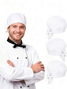 3pcs Black/White Chef Hats, Adjustable Adult Chef Hats, Kitchen Chef Skull Cap, Breathable Professional Cooking Catering Hats, Unisex - Multicolor - View 12