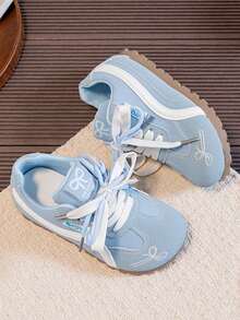 Kids' Playful Embroidered German Training Shoes, Colorblock Patchwork Lace-Up Children's Shoes, Lightweight Outdoor Casual Shoes - Baby Blue - View 6