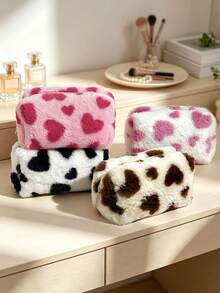 Tas Kosmetik Lembut dan Mewah, Kapasitas Besar, Motif Hati, Tas Perlengkapan Mandi Portabel untuk Perjalanan, Kantong Penyimpanan Kosmetik - MultiWarna - View 3