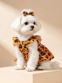 1pc Dog & Cat Mesh Wedding Dress With Bow, Cute Fashion Elegant Charming Creative Personalized Design Printed Pet Dress - Multicolor - View 6