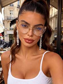 1 Pair Women's Cat Eye Champagne Color Non-Prescription Glasses, Suitable For Back To School, Daily Life, Office And Other Occasions, Fits All Face Shapes - Champagne Flat - View 1