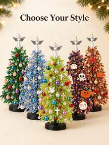 1pc DIY Beaded Christmas Tree Craft Kit With Tools, Colorful Beads & Ornament Components For Handmade Tabletop Holiday Display, Xmas Home Decor, Room Decor, Festive Party Decoration, Seasonal Craft Project, Handmade Gift & Winter Home Display - DIY Christmas Tree - View 2