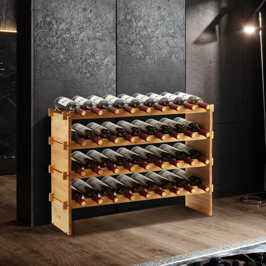Wanfeeso Stackable Bamboo Wine Rack - Modular Freestanding Bottle Storage Shelf For Floor Or Countertop - Wobble-Free & Easy Assembly - View 1