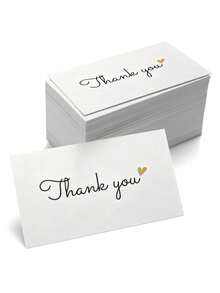 50pcs White Thank You Cards With Heartfelt Gratitude, Simple Script Thank You Note Cards, Small Business Package Insert Appreciation Greeting Cards For Online Retailers - Heart Thank You Card - View 4