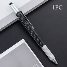 1pc 6-In-1 Heavy Duty Multi-Function Pen - Waterproof, Retractable, Metal Construction, Equipped With Neutral Pen Tip, Ballpoint Pen, Ruler, Stylus, Level, Screwdriver - Perfect Gift For Men And Fathers - 6-in-1 - View 7