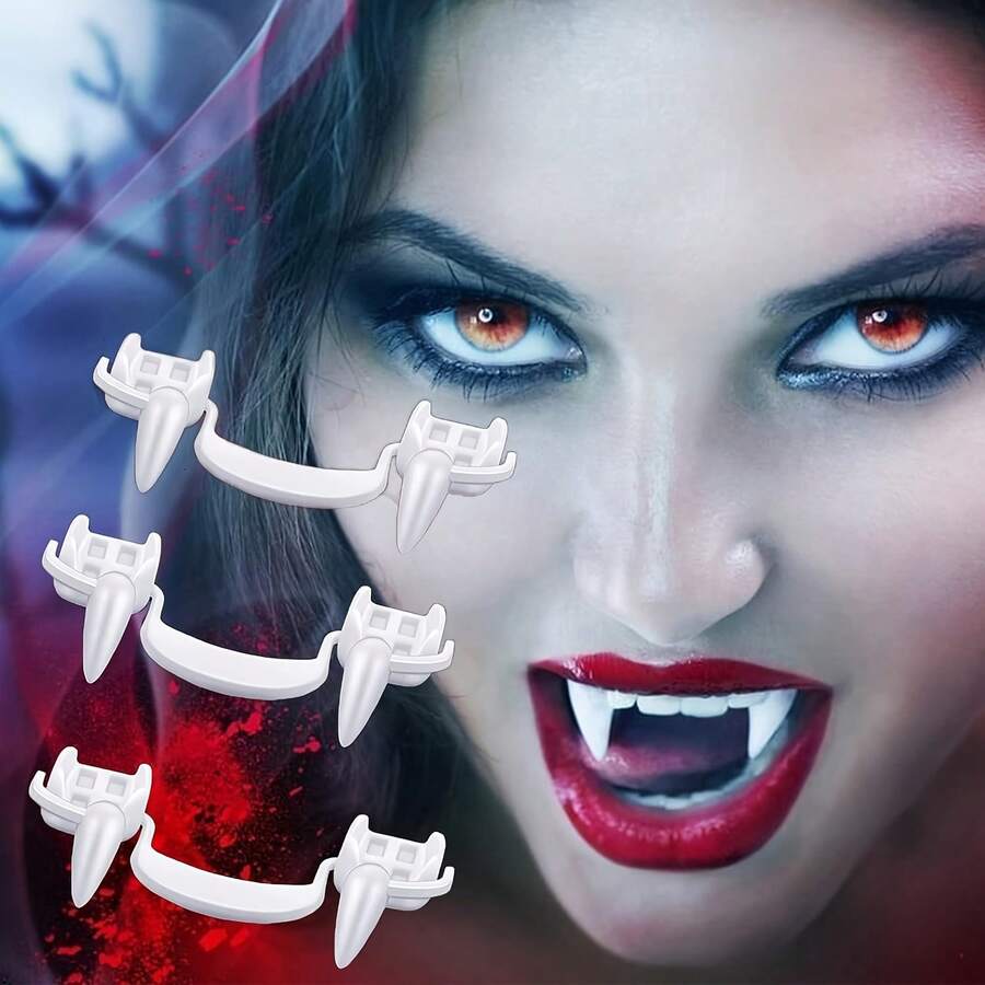 [Realistic Vampire Fangs] Realistic Retractable Halloween Vampire Fangs | For Gums, Halloween Party Costume Horror Prop, Suitable For Carnival Party Role Play Decoration (Applicable Age Range: 20 Years Old And Above) - Multicolor - View 1