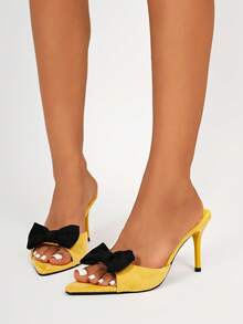 Pointed Toe Open Toe Bow Thin Heel Yellow Women's High Heel Sandals, Suitable For Business Party Wedding Nightclub Women's Sandals - Yellow - View 9
