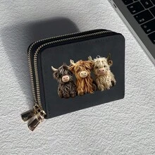 Highland Cow Print Card Holder, Lightweight Fashion Women's Wallet, Suitable For Daily Use, Dual Zipper Mini Wallet/Coin Purse/Card Holder - Multicolor - View 12