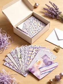 1set 6-Inch Double-Sided Patterned Paper, Photo Albums, Scrapbook, Junk Journal, Planner Cards Background Paper, Suitable For Scene Decoration And Atmosphere Props - Purple Floral Journal Background Paper - View 3