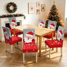 1/2/4/6pcs Christmas Print Chair Covers, Cartoon Holiday Atmosphere Decor, Dust-Proof Elastic Full-Coverage Chair Covers - Multicolor - View 6