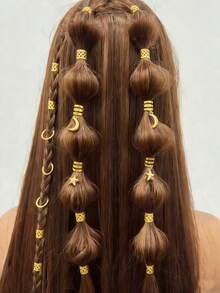 44pcs Stars Moon Combination Fashion Metal Cutout Dreadlock Hair Rings DreadLocks Suitable For Women Girls Holiday Dress Up - Gold - View 4