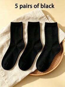 1/3/5/10 Pairs Men's Solid Color Minimalist Mid-Calf Socks, Comfortable Breathable Casual Versatile Interesting Christmas Gift Socks - Multicolor - View 25
