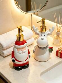 1pc Santa Claus Painted Liquid Dispenser Bottle, Suitable For Bathroom Hand Soap, Shampoo, Body Wash, Conditioner, Refillable Pump Head Bottle - Multicolor - View 6
