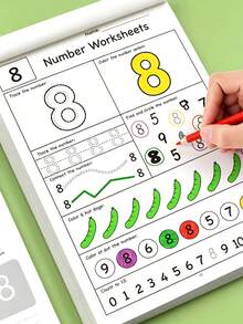 1pc Math Counting Workbook, Number Filling Book, Logical Thinking Training, Preschool/Kindergarten/Early Education Fun Math Activity Book, Including Ocean/Animal/Fruit Themes, Montessori Educational Learning Supplies, Kindergarten Learning Materials, Back To School Gift - Multicolor - View 10