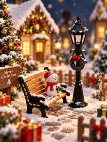 6/4/2/1pc Christmas Street Lamp & Bench Ornament Set, Christmas Decor, Christmas Wreath Decoration, Suitable For Winter Snow Scene Decoration, Christmas Scene Diorama, Desktop Display Decoration, Applicable For Holiday Tabletop Arrangement, Window Display, DIY Scene Assembly, Great For Christmas Atmosphere Decoration, Suitable For Desktop Landscaping, Christmas Decor - Multicolor - View 3