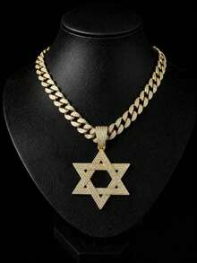 European And American Hip Hop Full Rhinestone David Star Cuban Necklace, Gold And Silver Dual-Color Hollow Pendant, Vintage Religious Totem Men's Streetwear Accessory, Boyfriend Gift - Hexagram - View 22