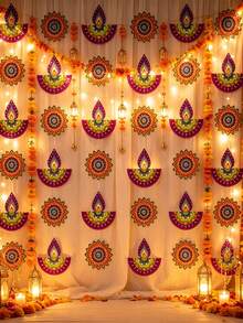 6pcs/1pc Diwali Hanging Garland Hollow String Bunting Home Wall And Porch Background Props Diwali Festival Scene Atmosphere Decoration Party Backdrop Home Decor - Multicolor - View 3