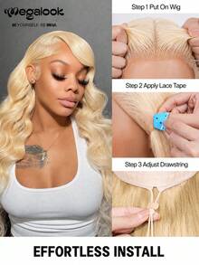 MEGALOOK 613 Blonde Body Wave 13x6 Lace Frontal Wig 100% Human Hair HD Lace Pre Plucked Natural Hairline Transparent Lace With Drawstring Bleached Knots Pre-Cut Lace Beginner Friendly - S613 - View 9