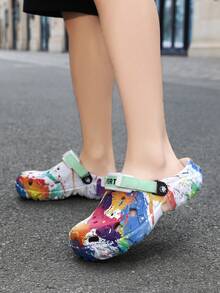 New Men's Plus Size Beach Slippers, Graffiti Design Clogs, Summer Garden Shoes, Suitable For Beach Wear - White - View 5