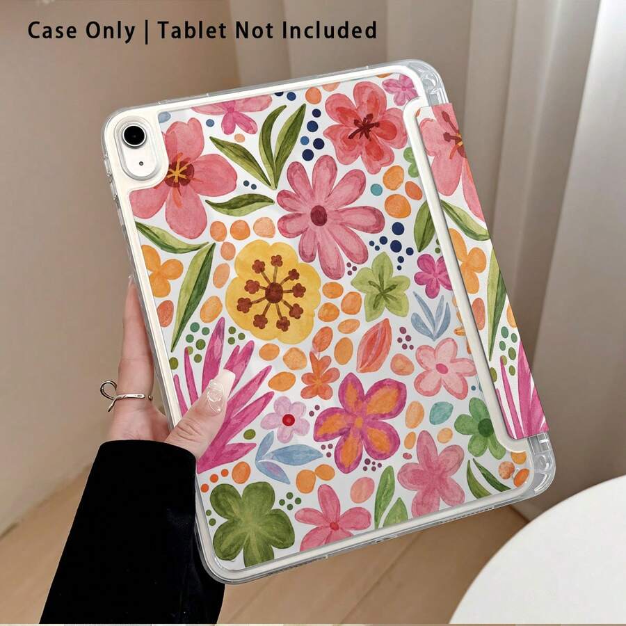 Floral Pattern Painted Effect Tablet Protective Case With Stand, Compatible With Honor 8/9/10/X8/X8A/X9/X8Pro/X9Pro, MatePad SE 11"/MatePad 11"/11.5", MatePad Pro, Apple 10th/11th Gen 2025 (A16), Galaxy Tab A7/A9 And Other Popular Models - Style 34 - View 1