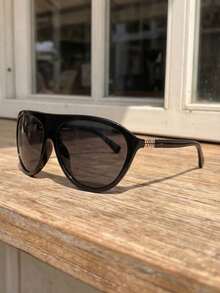 Miu Miu Women's Vintage Oval Cat Eye Sunglasses, Black Frame With Gold Logo, Fashion Designer Style, Suitable For Summer Beach Travel - Black - View 8