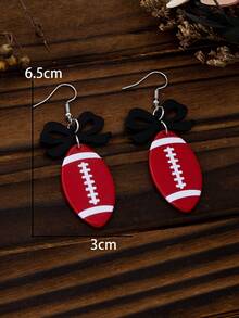 1 Pasang Anting Gantung Akrilik Motif Pita Hitam & Bola Sepak Merah yang Modis, Aksesori Pesta Bertema Olahraga untuk Penggemar Sepak Bola, Hadiah - Merah - View 4