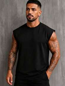 ZYNTH BALENO Men's Summer Fashion Drop Shoulder Tank Top, Cool Summer Essential, Suitable For Sports, Fitness, Outdoor, Cycling, Black - Black - View 4