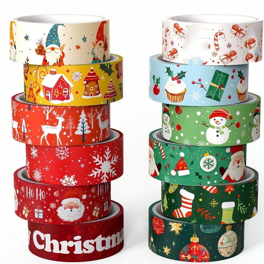 Christmas Theme Washi Tape Set, Includes Santa Claus, Snowman, Gnome Patterns, And Reindeer Masking Tape, Suitable For Stationery, Scrapbooking, Crafts And Gift Wrapping - Multicolor - View 1