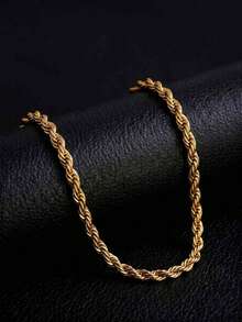 1pc Luxury Stainless Steel Gold Twisted Bracelet, Waterproof, Sweat-Resistant, Non-Fading, Suitable For Parties, Daily Wear, Holidays, Birthdays, Also Can Be Given As A Gift To Boyfriend/Girlfriend And Family Members, Elegant Gift For Her/Him On Valentine's Day, Unisex Holiday Gift - Gold - View 5