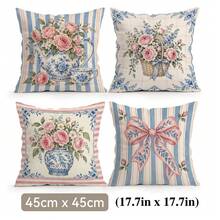 4pcs/1pc Blue And White Porcelain Pot Vintage Floral Pattern Pillow Case, Single-Sided Printed Pillow Case, Suitable For Living Room, Bedroom, Home Decor, All-Season Pillow Case - Multicolor - View 15