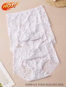 3PCS Sexy Lace Women's Panties, Fashionable Women's Triangle Panties, Comfortable Casual Women's Panties, Home & Date Wear Women's Boxer Briefs, Elegant Soft Women's Panties, White All-Season Wear Women's Triangle Panties - White - View 2