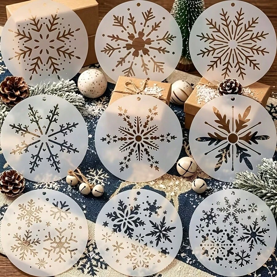 9pcs/18pcs Reusable Plastic Snowflake Stencils, Suitable For Christmas Crafts - 4*4 Inch Stencils, 9 Snowflake Patterns, For Handmade Holiday Decorations, Embroidery, Wall And Painting