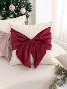 1pc Red Christmas Bow Cushion Cover, Suitable For Indoor Decoration, Christmas Decoration, All-Season Cushion Cover, Without Insert - Off-white - View 7