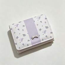 High Aesthetic Floral Bow Wallet, Women's Minimalist Short Wallet, Three-Fold Student Folding Snap Card Holder Coin Purse - Multicolor - View 6