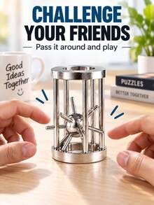 Metal Brain Teaser Puzzle, Mini Cage Unlock Challenge Puzzle, Portable Logic Puzzle Game, Fun Desktop Puzzle Gift For Teens & Adults - Multicolor - View 4