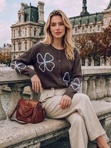 NiceArt Women's Autumn/Winter 3D Butterfly Wool Blend Cardigan, Long Sleeve Round Neck Button, Suitable For Halloween, Christmas, Back To School Dance, Party, Daily Wear - Brown - View 9