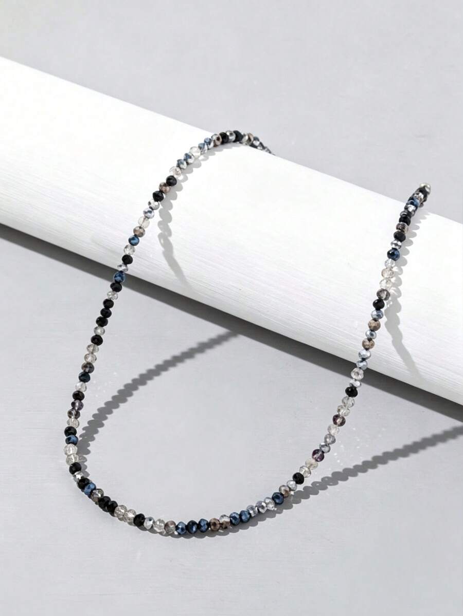 1pc Women's Exquisite Bohemian Style Multi-Color Gradient Cut Beaded Choker Necklace With Extension Chain, Bohemian Style Mixed Color Beaded Jewelry Suitable For Summer Daily Wear, Beach Vacation And Dating (Beads Random) - Multicolor - View 1