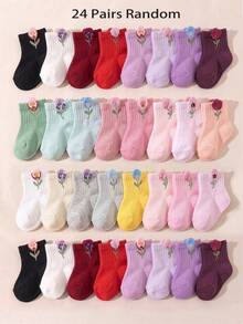 1/12/24 Pairs Random Multicolor Cute 3D Flower Baby Socks, 3D Floral Pattern, Baby Girl Essentials, Newborn Necessities, Christmas, Halloween, Cute Socks - Multicolor - View 17
