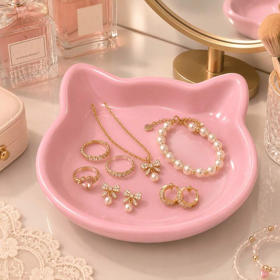Desktop Storage, Jewelry Tray, Cat-Shaped, Suitable For Rings, Necklaces, Earrings And Other Jewelry, Multiple Colors Available, Suitable For Bedroom Vanity - Multicolor - View 1