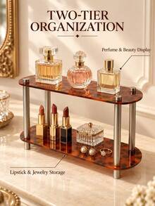 French Vintage Double-Layer Acrylic Desktop Organizer, Leopard Print Amber Brown Texture Perfume Jewelry Cosmetics Storage Display Rack, Suitable For Bedroom Vanity Entryway - French Vintage - Double-layer Leopard Print - View 5