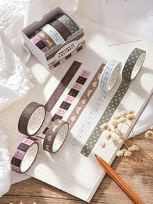 Bộ 5 cuộn băng keo giấy Washi phong cách Nhật Bản, nhãn dán trang trí sổ Planner DIY hình cô gái dễ thương, vật liệu nền trang trí sổ Planner dạng hộp - Nhiều màu - Xem 7