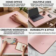 1pc Large PU Leather Desk Mat And Mouse Pad, Waterproof And Stain-Proof Keyboard Pad, Simple Solid Color Computer Pad, Suitable For Office, Study Table Or Dining Table, Easy To Clean, Multiple Colors Available Pink, Gray, Black - View 7