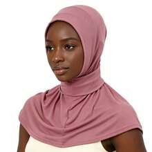 Muslimisk hijab i ett stycke för snabb påklädning, hög hals med nackskydd och sjal, tryckknappstängning, elastisk och andningsbar huvudbonad att dra på, flera färger tillgängliga - 12581-12586 - Visa 4
