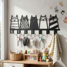 5 Cute Cat Iron Art Key Hooks, Wall‑Mounted Behind‑Door Storage Hanger, Creative Cartoon Cat Decor Wall Hanging Rack, Multi‑Functional Hooks For Entryway, Bedroom, Living Room, Kitchen & Bathroom - Multicolor - View 6