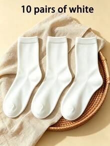 1/3/5/10 Pairs Men's Solid Color Minimalist Mid-Calf Socks, Comfortable Breathable Casual Versatile Interesting Christmas Gift Socks - Multicolor - View 18