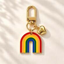 1pc/Multi-Pcs Unisex Alloy Oil-Drip Rainbow Pendant, Gold 3D Heart Pendant Keychain, Minimalist Bag Charm Wallet Accessory - Multicolor - View 8