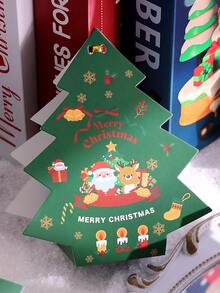 2/5/10pcs Christmas Tree Packaging Boxes, Decorative Gift Boxes, Deep Green Background Printed With Santa Claus, Reindeer, Snowflake, Bell Holiday Patterns. Ideal For Christmas Decoration And Gifting. - View 2
